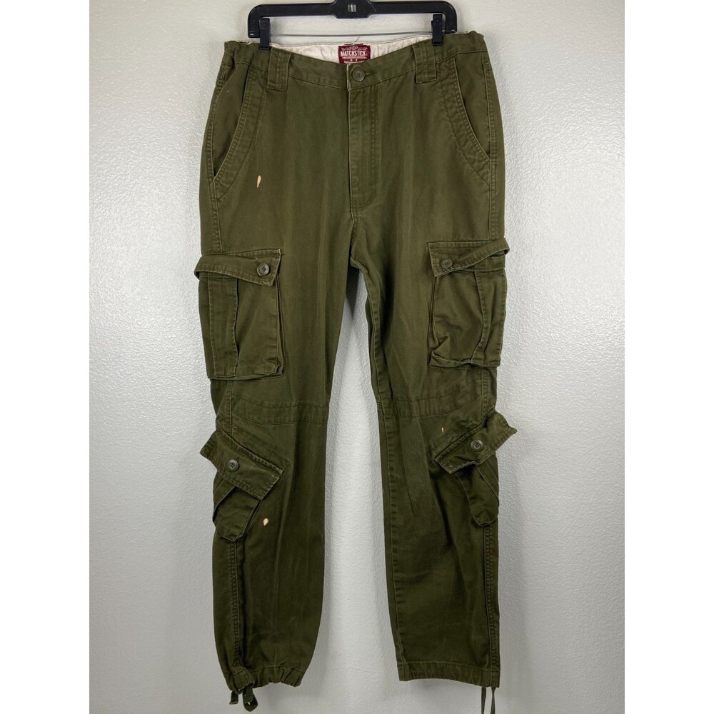 Matchstick Men 38 Military Cargo Pants Green Relaxed Outdoors Work Hiking